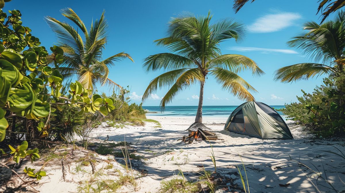 Familie genießt Picknick auf dem Campingplatz in Nassau umgeben von grüner Natur