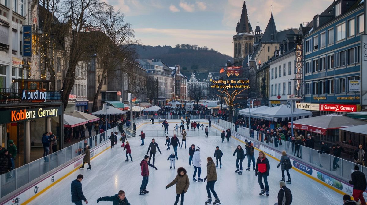 Eishalle Koblenz mit Schlittschuhläufern auf dem Eis