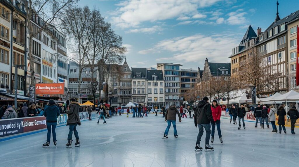 Eishalle Koblenz mit Jugendlichen beim Eislaufen und Spaß haben