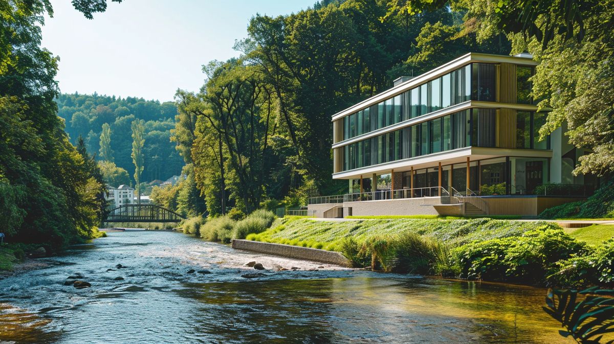 Blick auf die malerische Hufeland Klinik Bad Ems mit umgebender Natur und entspannender Atmosphäre