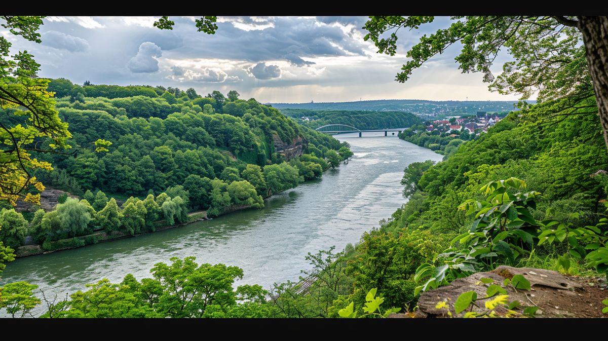 Blick auf den Goethepunkt Lahn mit malerischem Flussufer und umgebender Natur in Deutschland