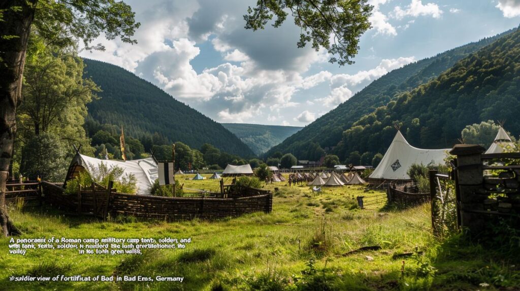 Römisches Militärlager Bad Ems mit historischen Artefakten und Landschaft im Hintergrund